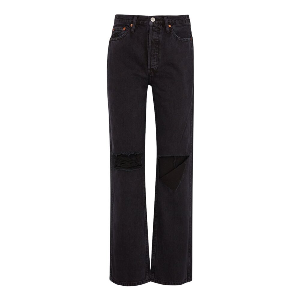 Re/Done Originals High Rise Loose in Washed Black with Rips